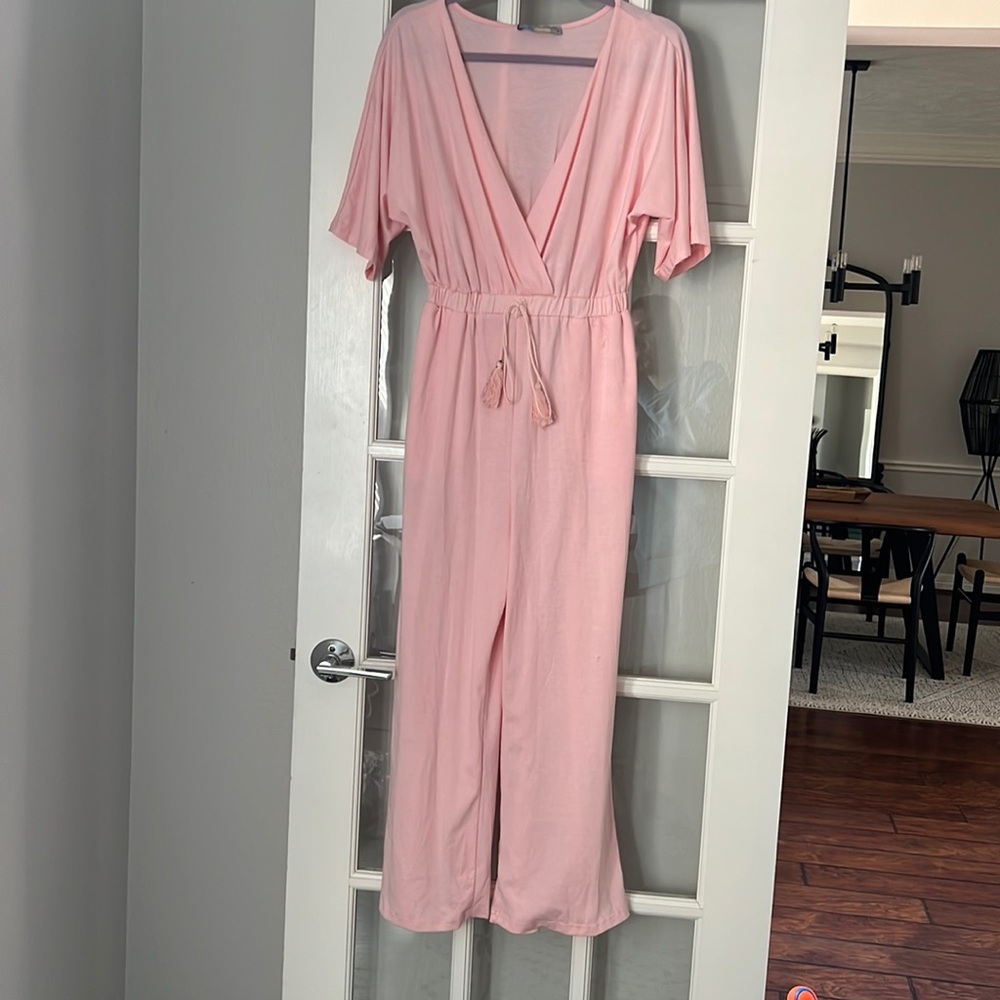 Pink swimsuit cover up jumpsuit